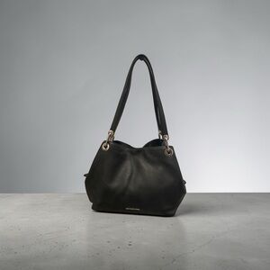 Michael Kors Raven Large Black Pebbled Leather Shoulder Bag Tote Handbag Gold